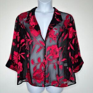 Dress Barn Sheer Floral Topper Size 20W Black Red Jacket